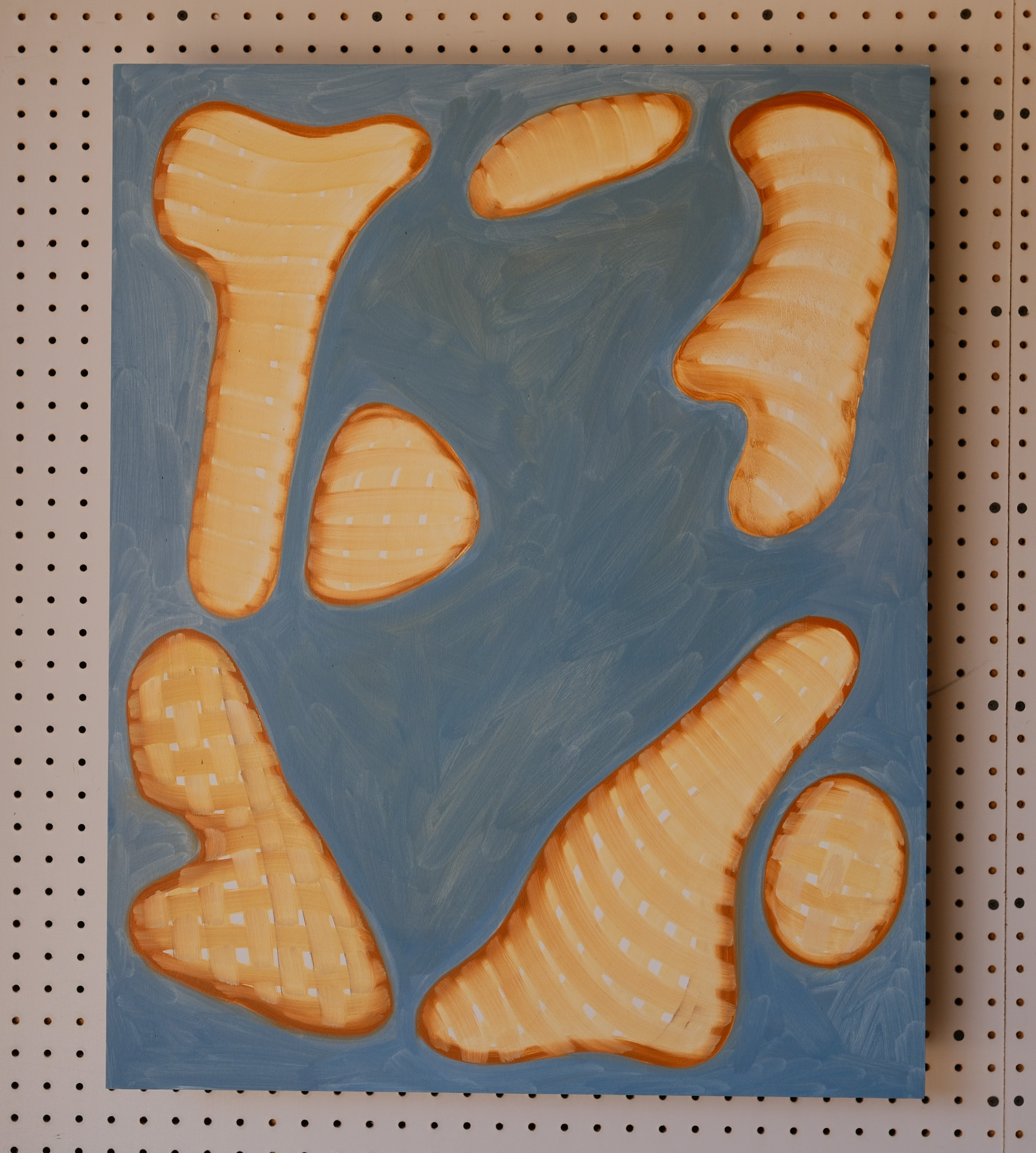 Threshold: woven biomorphic forms on a blue ground